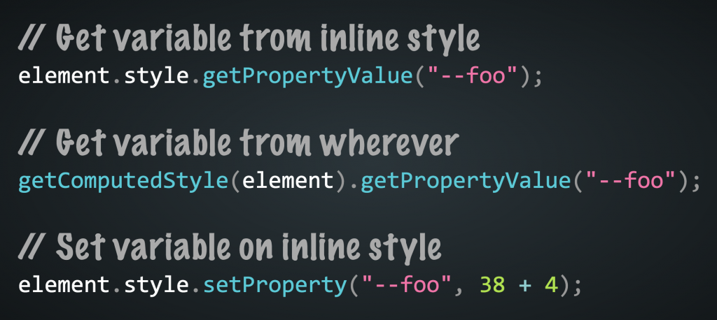Example of reading and setting CSS Custom properties in JavaScript