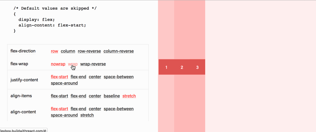 Playing with the different settings of Flexbox