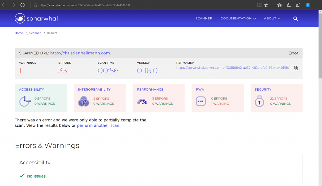 Sonarwhal results for this web page