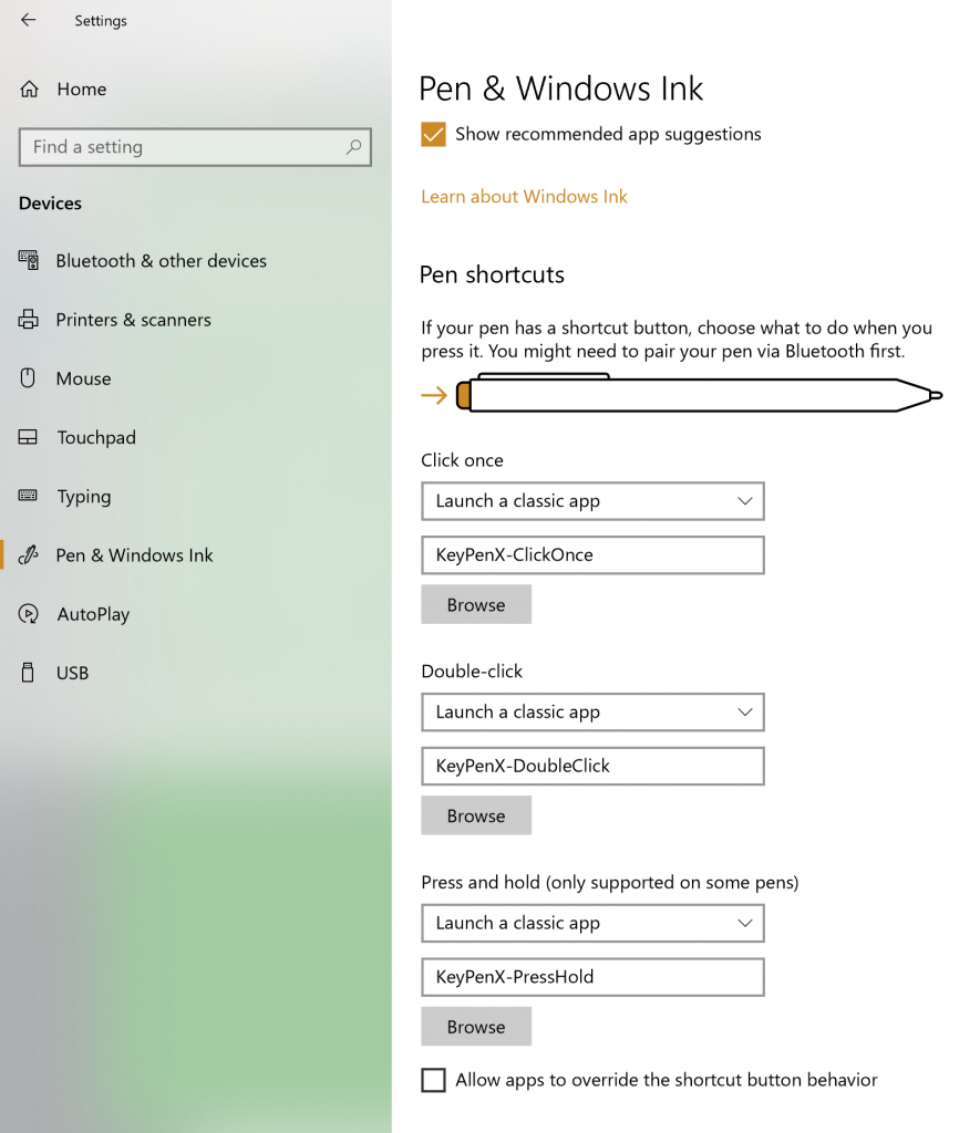 Run program on click in the settings