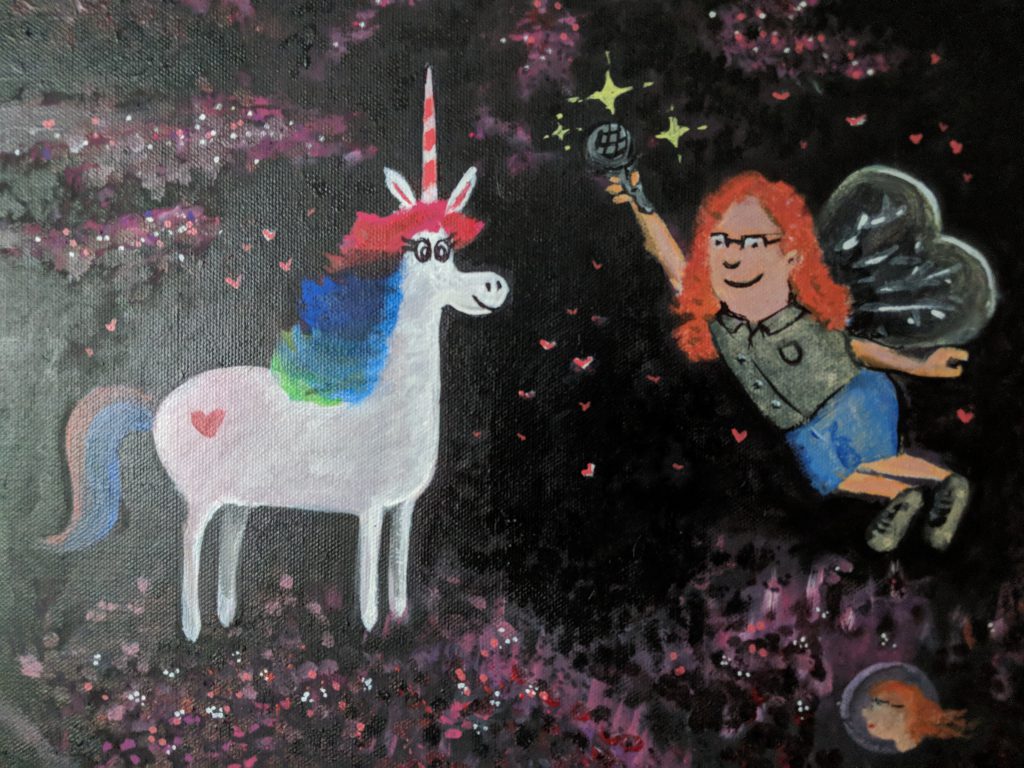 Chris and unicorn in oil