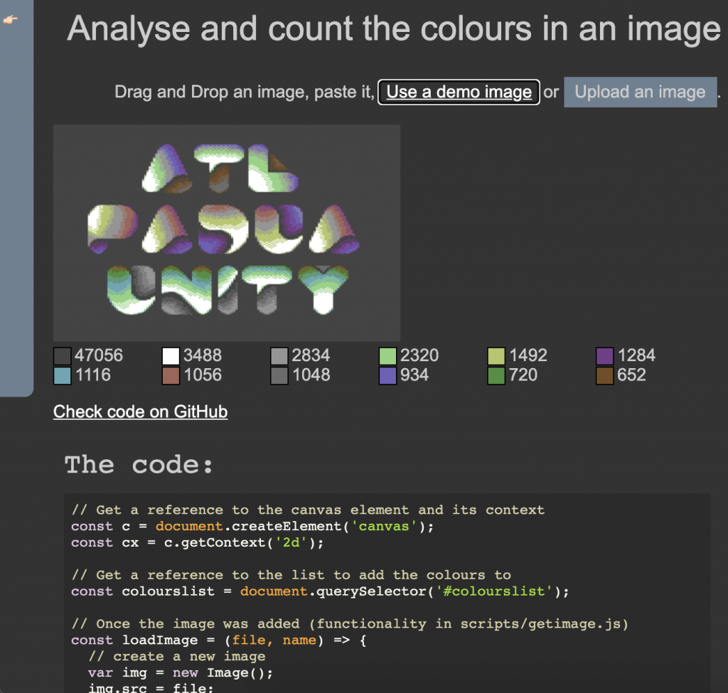demo page of how to count the colours in an image