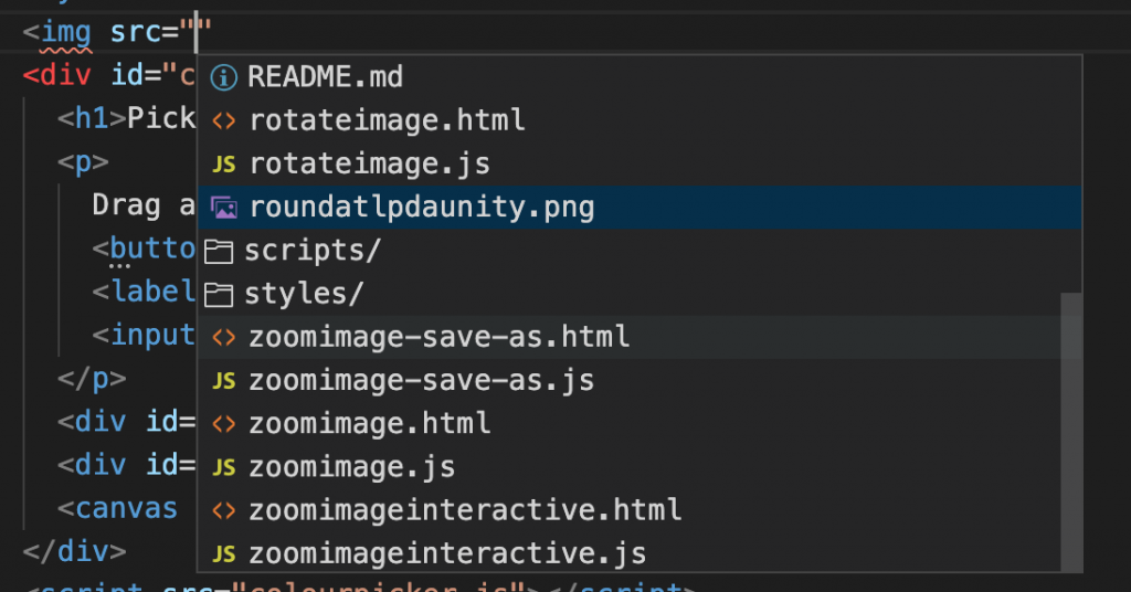 Img tag with all the files in the current folder to choose from as the src value