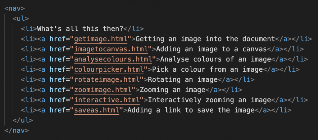 an example of a site navigation in HTML