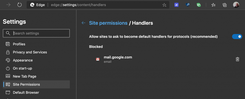 Site Permission settings in Microsoft Edge