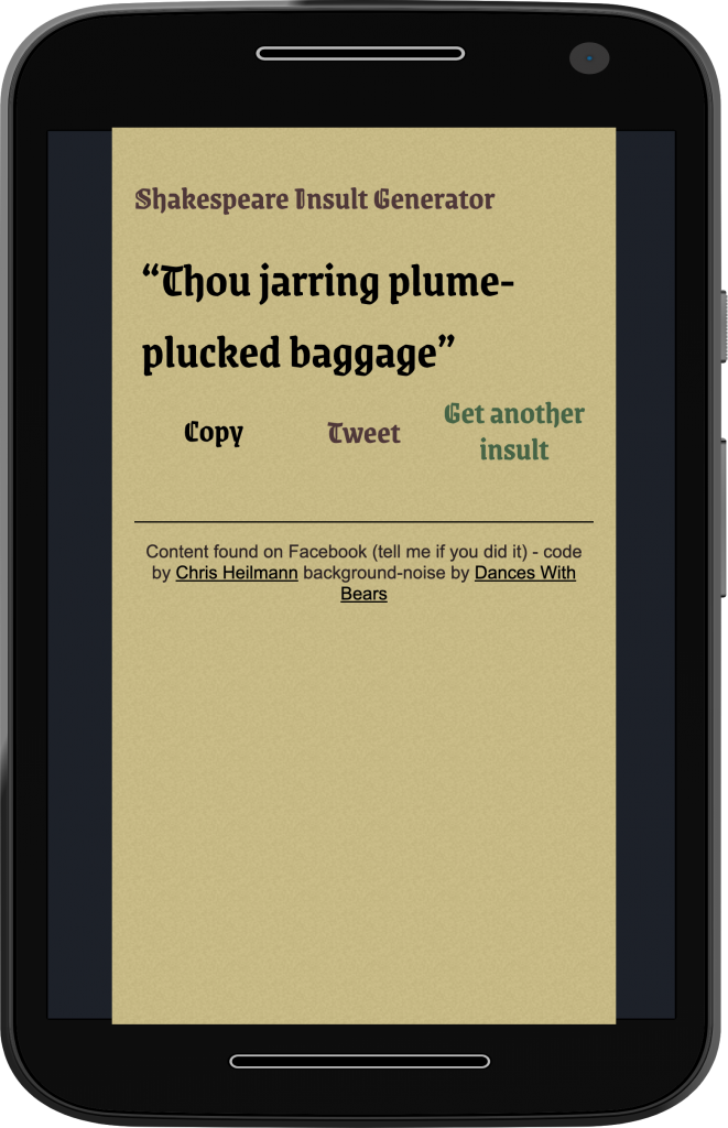 Shakespeare Insult Generator on Moto G4 (simulated)