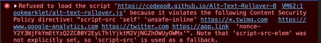 Script not loaded because of CSP violation
