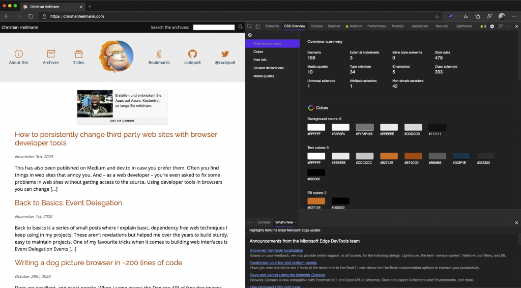 CSS Overview Results for this blog