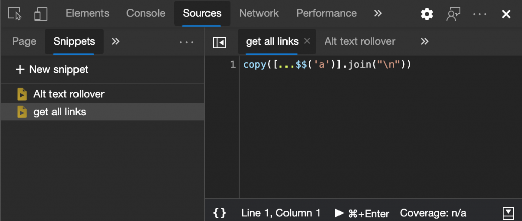 Snippets in Developer Tools