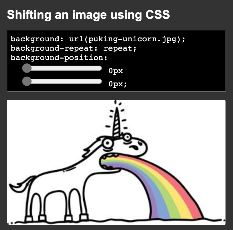 Unshifted image of puking unicorn