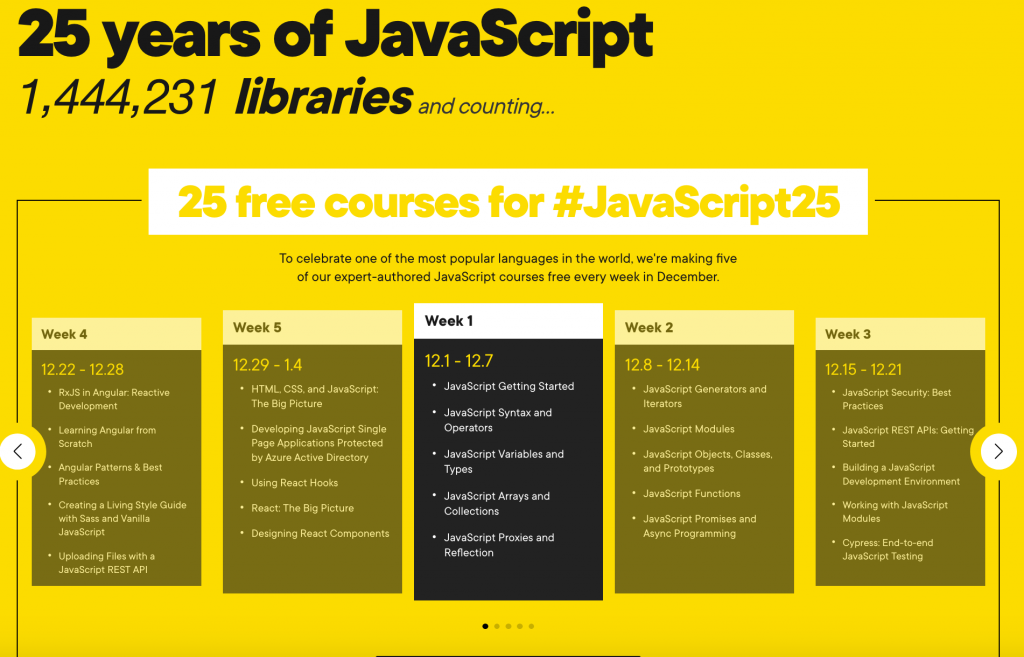 Overview of the JavaScript courses offered this December by Pluralsight