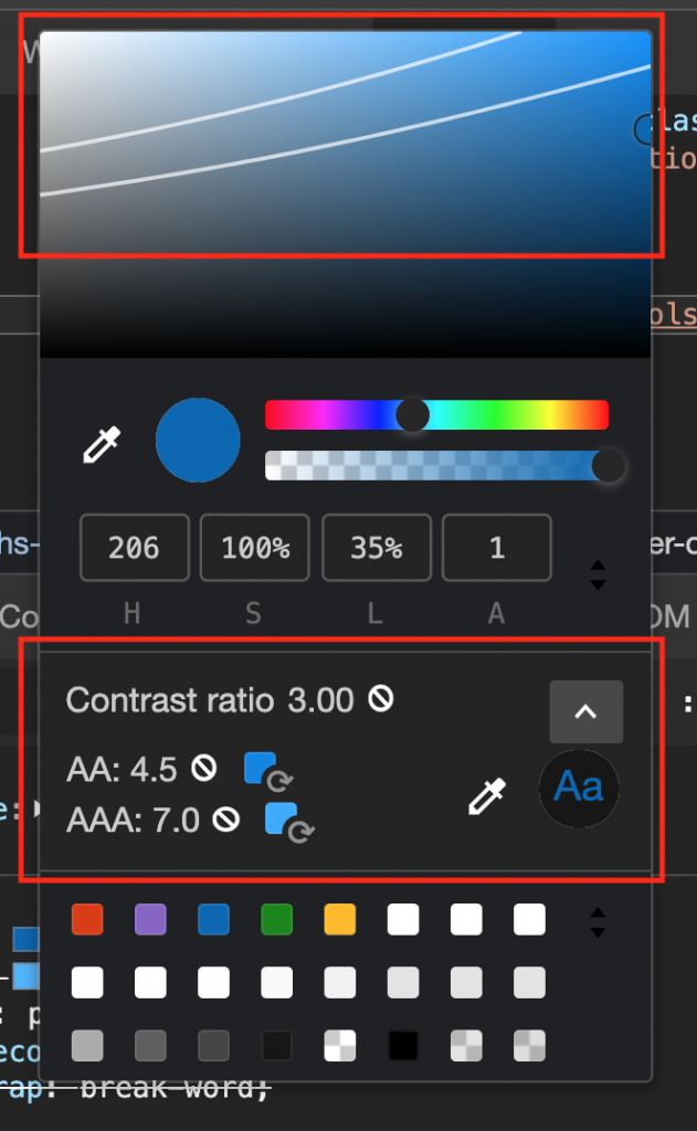 Colour picker showing possible colours with enough contrast