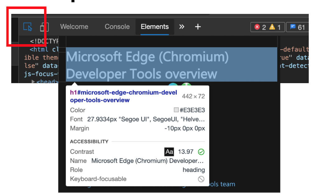 Information shown in the elements overlay