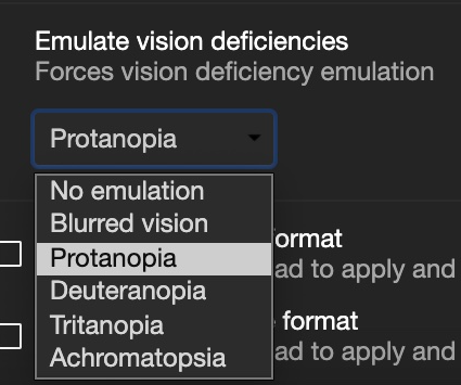 Simulating different visual deficiencies using devtools