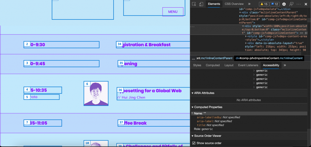 Source order viewer overlaying the order on HTML elements to show problems in the reading order