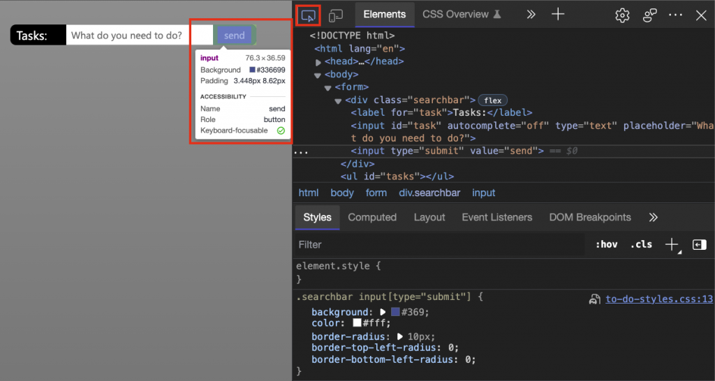 Inspector overlay showing all kind of accessibility information
