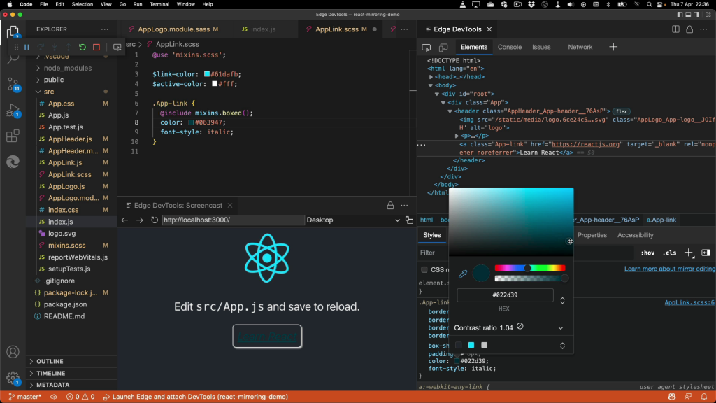 Sourcemaps demo running inside Visual Studio Code