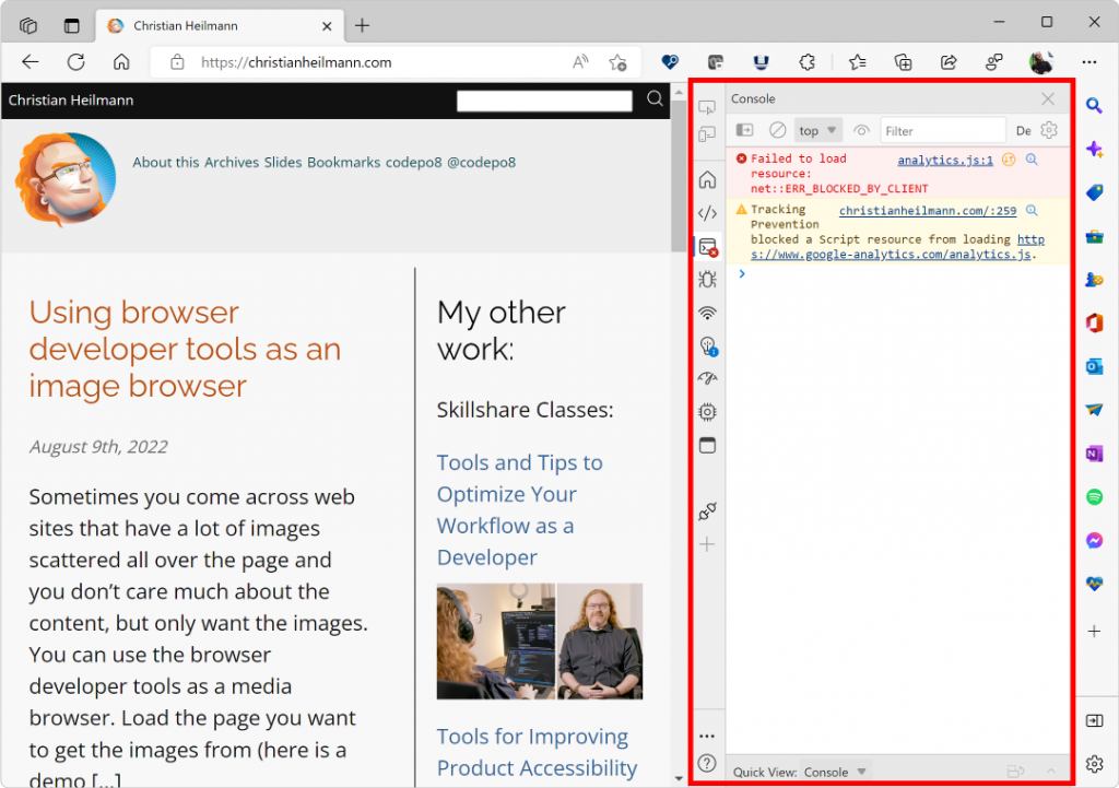 The console tools showing developers what is happening when their product runs inside the browser