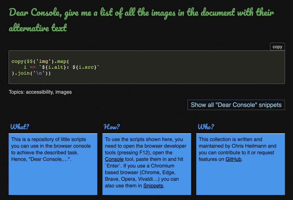 The Dear console web site.