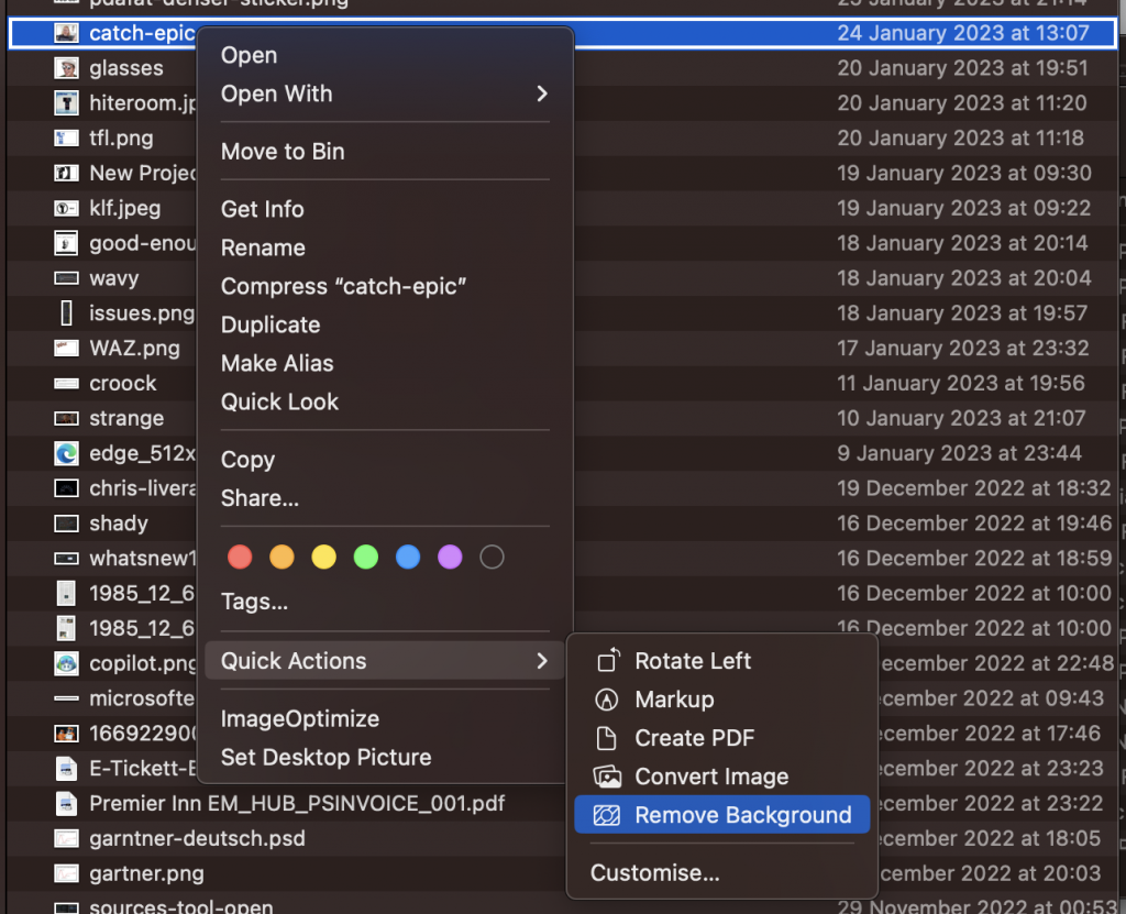 Remove background option of the finder context menu.