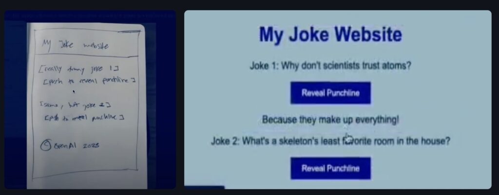 The part of the demo where they showed a doodle on a paper and the generated app from it