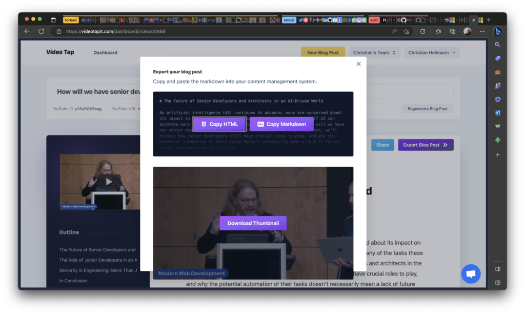 The sharing interface of VideoTap