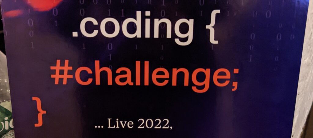 Sticker with "coding challenge" as the text in syntax that doesn't work in any language