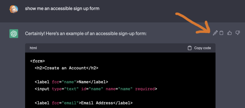 Mockup of a chatGPT result with an editor function