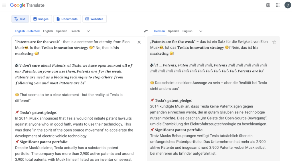 Google translate failing to translate the headlines and garbling the long message in special characters