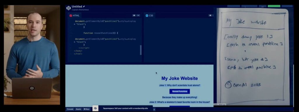 GPT demo turning a hand drawn app on paper into HTML, CSS and JS