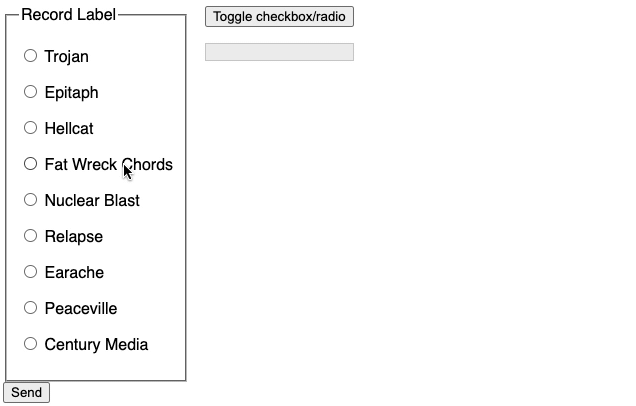 Demo showing the difference between radio buttons and checkboxes allowing for one or several choices