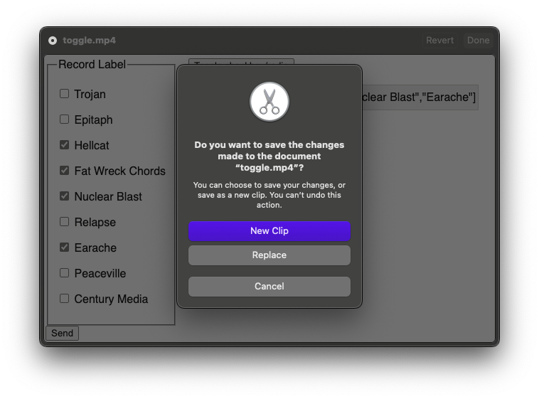 Interface to select to save the video as a copy or replace the current one.