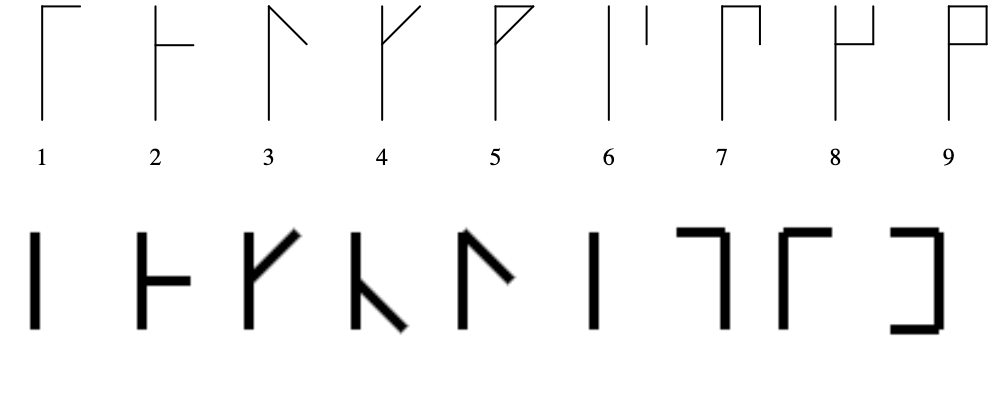 Generated SVG for 1-9 of the numerals, all wrong