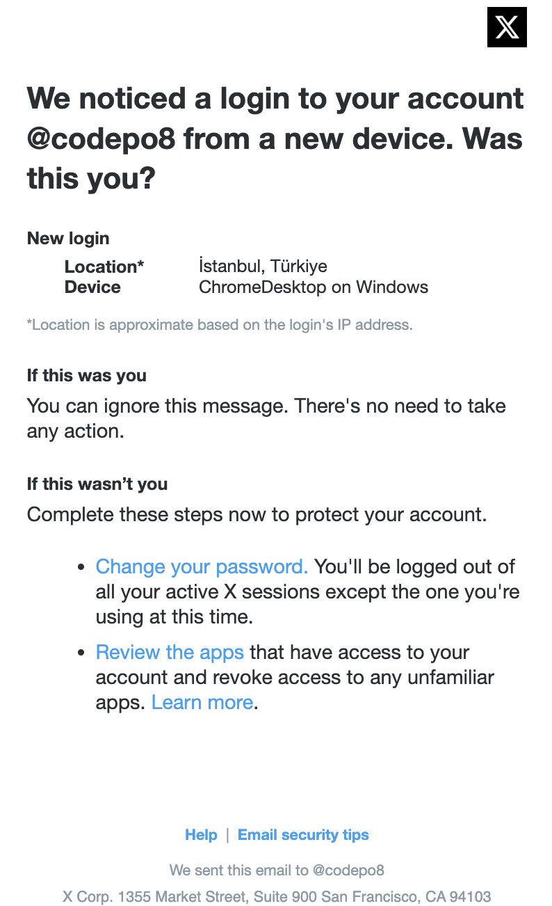 Login attempt email